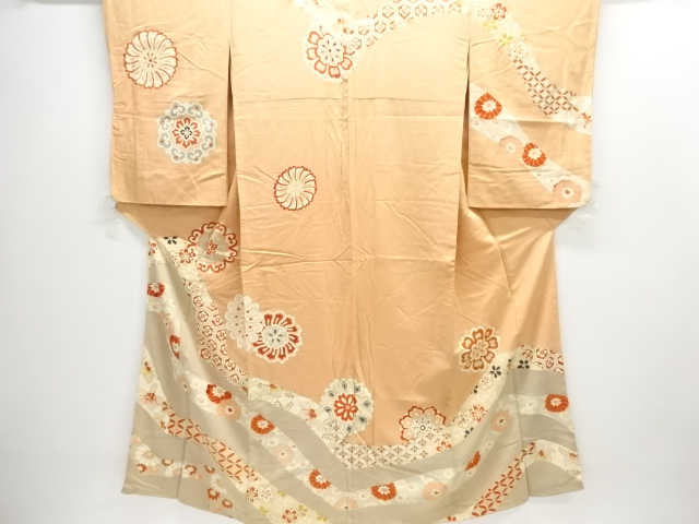 JAPANESE KIMONO / ANTIQUE FLORAL-PATTERN EMBROIDERED KIMONO